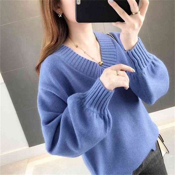 high-quality core-spun yarn thick autumn and winter women's sweater v-neck pullover loose solid color 210427, White;black
high-quality core-spun yarn thick autumn and winter women's sweater v-neck pullover loose solid color 210427, White;black