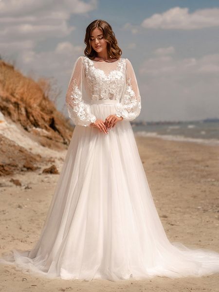 scoop long sleeve lace appliques sash bow button wedding dress a-line tulle destinaiton bridal gowns robes de mariées, White
scoop long sleeve lace appliques sash bow button wedding dress a-line tulle destinaiton bridal gowns robes de mariées, White