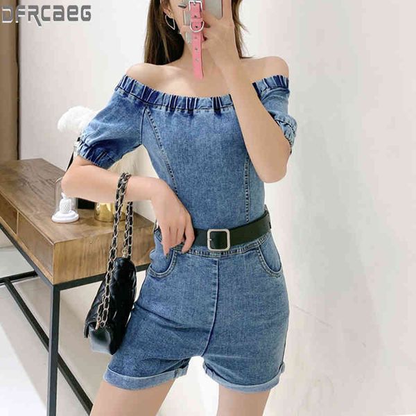 women's jumpsuits & rompers off shoulder denim jumpsuit women summer high waist short sleeve jeans playsuits with belt bodyco, Black;white 
women's jumpsuits & rompers off shoulder denim jumpsuit women summer high waist short sleeve jeans playsuits with belt bodyco, Black;white