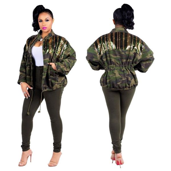 women's jackets armygreen camouflage long sleeve coat jacket sparkle glam striped sequins shinny lace up patchwork zipper autumn winter, Black;brown
women's jackets armygreen camouflage long sleeve coat jacket sparkle glam striped sequins shinny lace up patchwork zipper autumn winter, Black;brown