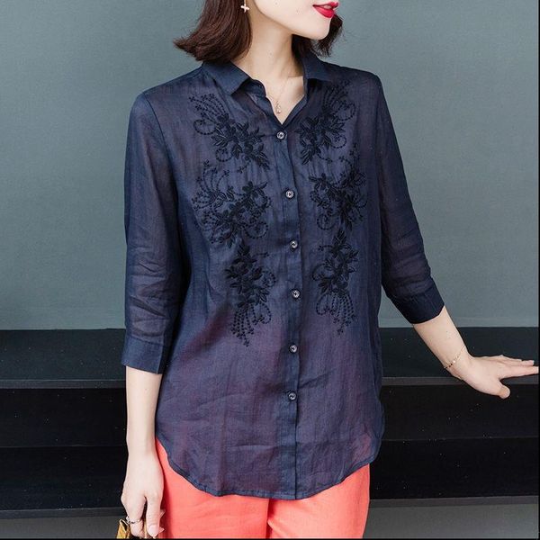 100% cotton linen womens shirts plus size embroidery 3 4 sleeve elegant button up ladies clothing female, White
100% cotton linen womens shirts plus size embroidery 3 4 sleeve elegant button up ladies clothing female, White