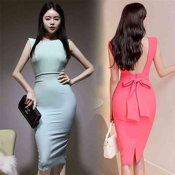 backless tight summer dress korean ladies sleeveless crew neck bow nightclub formal party sheath dresses 210602, Black;gray
backless tight summer dress korean ladies sleeveless crew neck bow nightclub formal party sheath dresses 210602, Black;gray