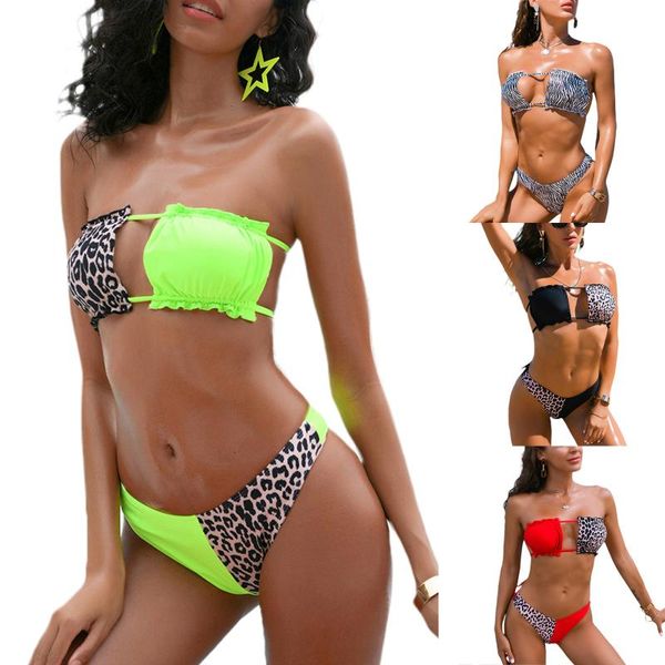 women bikini, strapless swimsuit, leopard print low waist beach pool party thong lace-up hollow bra 2 pieces two-piece suits
women bikini, strapless swimsuit, leopard print low waist beach pool party thong lace-up hollow bra 2 pieces two-piece suits