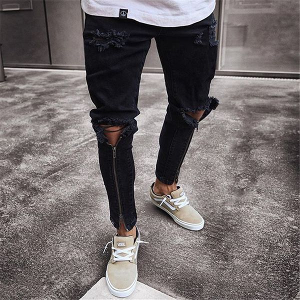 fashion men ripped biker jeans streetwear slim denim pants elastic skinny destroyed hip hop zip black jeans casual trousers, Blue
fashion men ripped biker jeans streetwear slim denim pants elastic skinny destroyed hip hop zip black jeans casual trousers, Blue