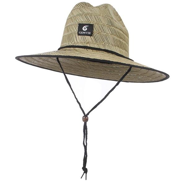 wide brim straw hat men's lifeguard summer protection black side outdoor panama hats, Blue;gray
wide brim straw hat men's lifeguard summer protection black side outdoor panama hats, Blue;gray
