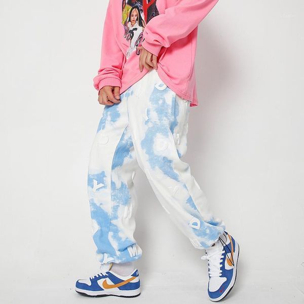 men's jeans retro clouds and sky full letter foam pants mens womens elastic wasit oversize streetwear casual denim trousers, Blue
men's jeans retro clouds and sky full letter foam pants mens womens elastic wasit oversize streetwear casual denim trousers, Blue