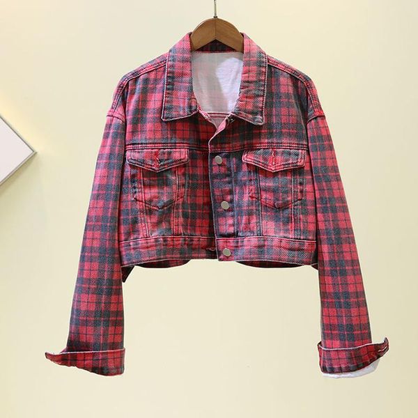 women's jackets korean loose high waist short plaid denim jacket women long sleeve pocket outwear spring autumn casual jeans coat femal, Black;brown
women's jackets korean loose high waist short plaid denim jacket women long sleeve pocket outwear spring autumn casual jeans coat femal, Black;brown