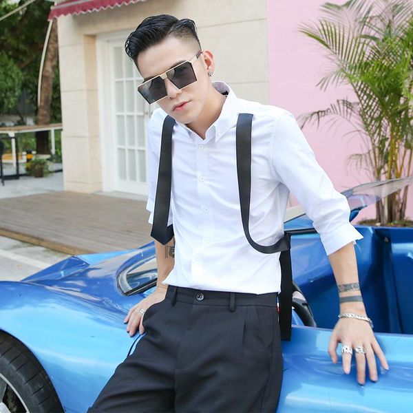 s-5xl 2021 men clothing bigbang hair stylist slim fashion street personality casual braces shirt plus size singer costumes men's shirt, White;black
s-5xl 2021 men clothing bigbang hair stylist slim fashion street personality casual braces shirt plus size singer costumes men's shirt, White;black