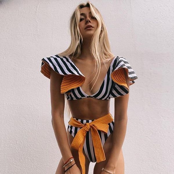 women swimwear tummy control high waist 2 piece bikini sets 2021 summer ruffled printed swimsuit bathing suits women's, White;black
women swimwear tummy control high waist 2 piece bikini sets 2021 summer ruffled printed swimsuit bathing suits women's, White;black