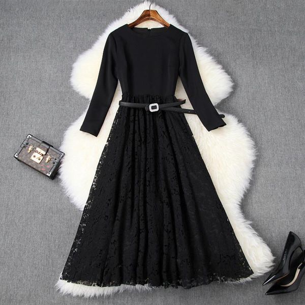 casual dresses black dress women's 2021 early spring elegant round neck wrist length sleeve high waist stitching lace mid-calf, Black;gray
casual dresses black dress women's 2021 early spring elegant round neck wrist length sleeve high waist stitching lace mid-calf, Black;gray