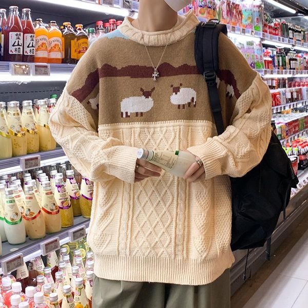 men's sweaters early autumn twist sweater boys knit jacket round neck trendy ins lazy wind, White;black
men's sweaters early autumn twist sweater boys knit jacket round neck trendy ins lazy wind, White;black