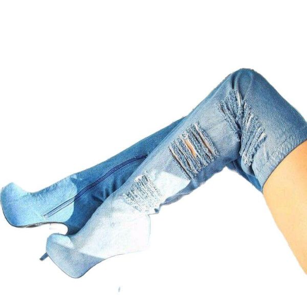 boots denim slim thin high heel over-the-knee platform zipper round toe woman winter autume jeans shoes, Black
boots denim slim thin high heel over-the-knee platform zipper round toe woman winter autume jeans shoes, Black