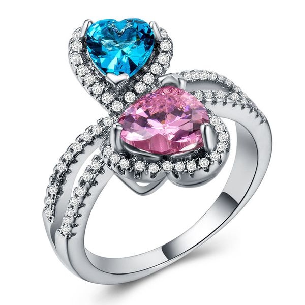 mens and womens ring creative women's heart-shaped zircon red blue two-color copper silver plated jewelry trinkets, Golden;silver
mens and womens ring creative women's heart-shaped zircon red blue two-color copper silver plated jewelry trinkets, Golden;silver