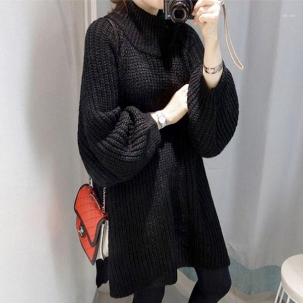 women's sweaters autumn winter long sweater women lantern sleeve side slit half turtleneck pullovers oversized pull hiver femme clothes, White;black
women's sweaters autumn winter long sweater women lantern sleeve side slit half turtleneck pullovers oversized pull hiver femme clothes, White;black