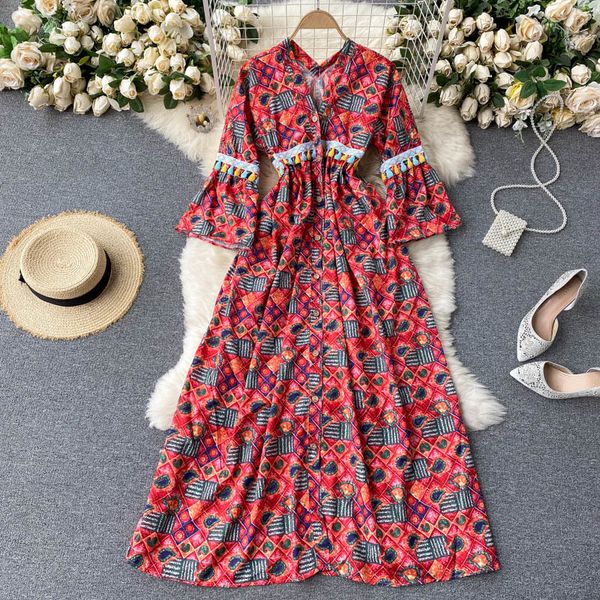 dresses women retro print v neck sleeve single breasted a-line es spring bohemian casual vacation long, Black;gray
dresses women retro print v neck sleeve single breasted a-line es spring bohemian casual vacation long, Black;gray