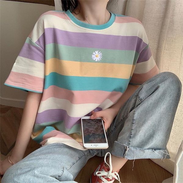 women's t-shirt t-shirts japanese kawaii ulzzang casual loose retro daisy striped female korean harajuku clothes for women, White
women's t-shirt t-shirts japanese kawaii ulzzang casual loose retro daisy striped female korean harajuku clothes for women, White