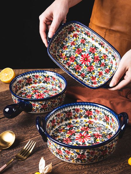 retro ceramic handle salad bowl household oven breakfast bake pan microwave bohemia binaural soup bowl in-glaze tableware
retro ceramic handle salad bowl household oven breakfast bake pan microwave bohemia binaural soup bowl in-glaze tableware