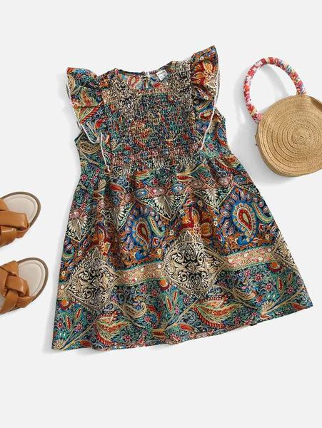 toddler girls paisley print butterfly sleeve shirred dress she, Red;yellow
toddler girls paisley print butterfly sleeve shirred dress she, Red;yellow