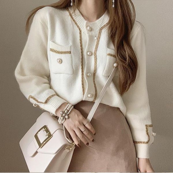 women's knits & tees autumn winter chic pearl button sweaters fashion simple cardigans women o-neck double pockets coat vetement femme, White
women's knits & tees autumn winter chic pearl button sweaters fashion simple cardigans women o-neck double pockets coat vetement femme, White