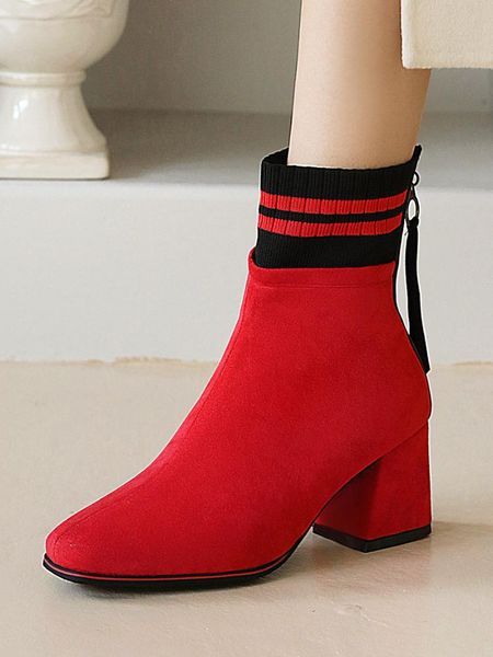 boots autumn ankle knitted suede stitching contrast color warm thick high-heeled women's, Black
boots autumn ankle knitted suede stitching contrast color warm thick high-heeled women's, Black