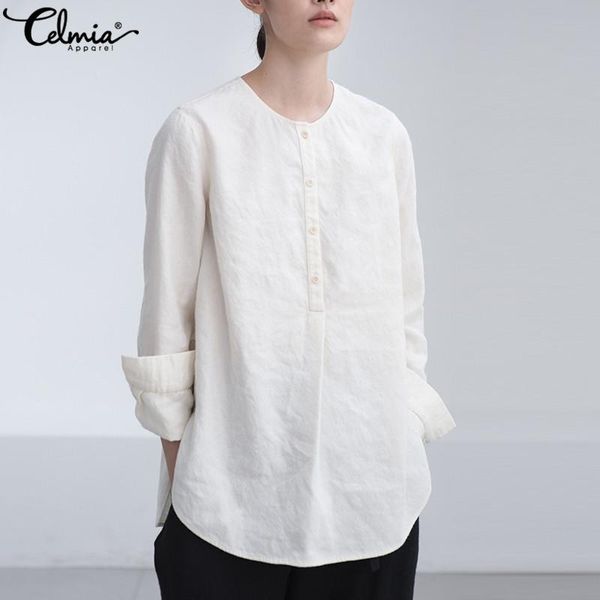 women's blouses & shirts celmia women 2021 spring autumn long sleeve crew neck asymmetrical hem casual buttons loose blusas plus size, White
women's blouses & shirts celmia women 2021 spring autumn long sleeve crew neck asymmetrical hem casual buttons loose blusas plus size, White