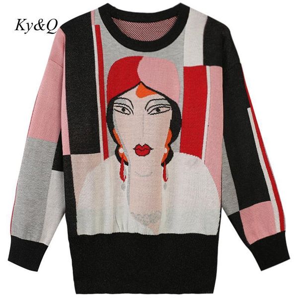 women's sweaters brand designer autumn winter women long-sleeved beauty head pattern jacquard bright silk loose soft sweater pullover 2, White;black
women's sweaters brand designer autumn winter women long-sleeved beauty head pattern jacquard bright silk loose soft sweater pullover 2, White;black