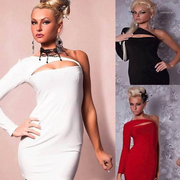 casual dresses one shoulder decollete club dress white party wear long sleeve clubwear, Black;gray
casual dresses one shoulder decollete club dress white party wear long sleeve clubwear, Black;gray