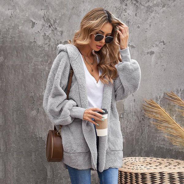women's wool & blends sweater winter hooded long sleeve warm plush cardigan cross border large coat women, Black
women's wool & blends sweater winter hooded long sleeve warm plush cardigan cross border large coat women, Black