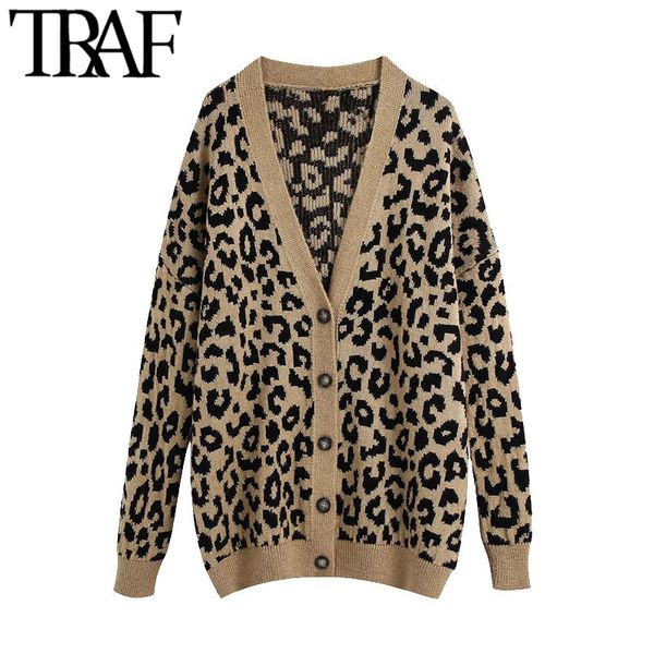 traf women fashion leopard print loose knitted cardigan sweater vintage v neck long sleeve female outerwear chic 210415, White;black
traf women fashion leopard print loose knitted cardigan sweater vintage v neck long sleeve female outerwear chic 210415, White;black