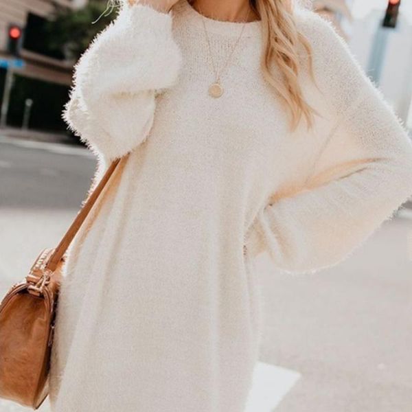 chic sweater dress women autumn winter solid color o neck fluffy loose knee-length casual dresses, Black;gray
chic sweater dress women autumn winter solid color o neck fluffy loose knee-length casual dresses, Black;gray
