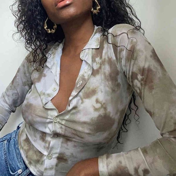 women's blouses & shirts tie-dye print long sleeve short single breasted thin see through female summer ladies office shirt, White
women's blouses & shirts tie-dye print long sleeve short single breasted thin see through female summer ladies office shirt, White