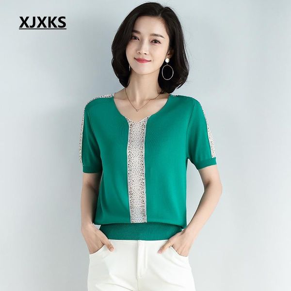 women's t-shirt xjxks 2021 vintage summer young women tee shirt femme comfortable modis splice casual thin knitted, White
women's t-shirt xjxks 2021 vintage summer young women tee shirt femme comfortable modis splice casual thin knitted, White