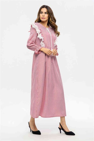 casual dresses zhiidodo muslim arabian with striped lace zd9026, Black;gray 
casual dresses zhiidodo muslim arabian with striped lace zd9026, Black;gray