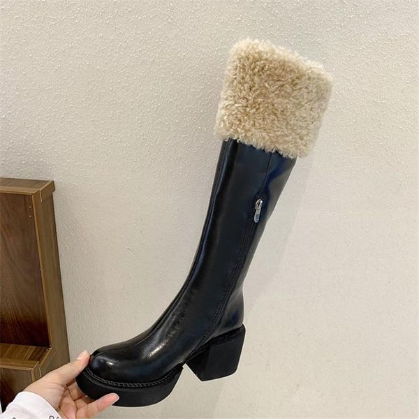 boots 2021 winter women's fashion shoes round toe square heel imitation wool thick full cowhide high knight, Black
boots 2021 winter women's fashion shoes round toe square heel imitation wool thick full cowhide high knight, Black