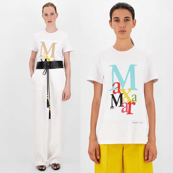 women's t-shirt 21 summer new women's max color letter printed cotton short sleeve t-shirt, White
women's t-shirt 21 summer new women's max color letter printed cotton short sleeve t-shirt, White