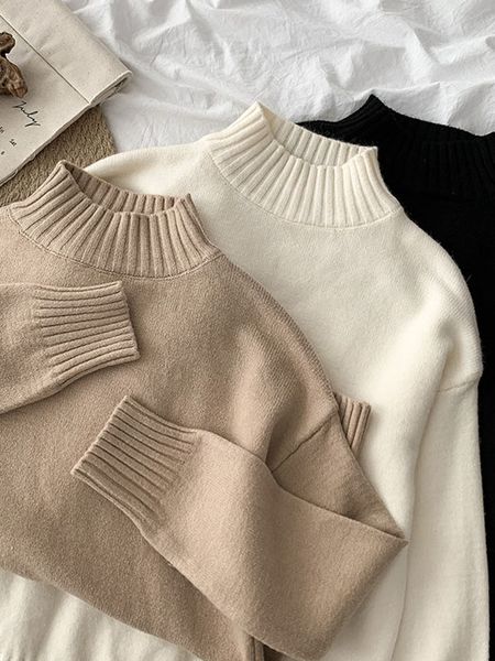 women's t-shirt student half high collar sweater casual solid outwear pullovers korean spring long sleeve knitted b73f, White
women's t-shirt student half high collar sweater casual solid outwear pullovers korean spring long sleeve knitted b73f, White