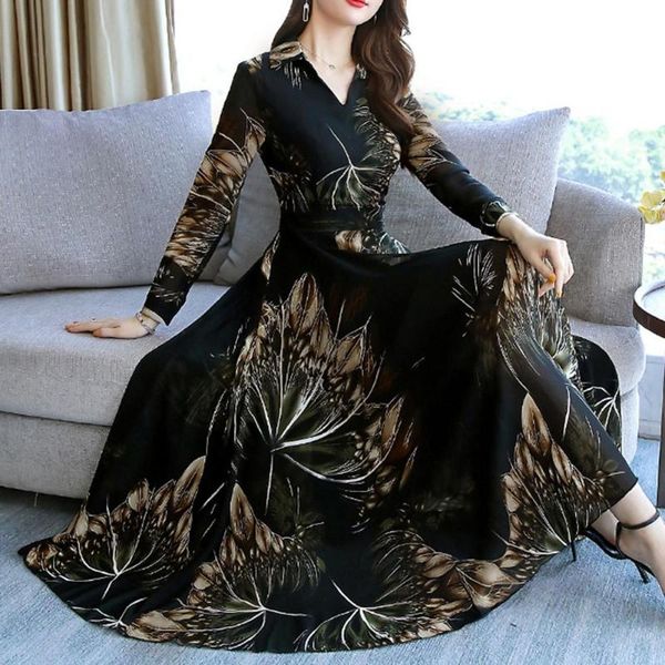 women floral print v-neck large swing tight waist long sleeve a-line maxi dress elegant banquet xmas gift for casual dresses, Black;gray
women floral print v-neck large swing tight waist long sleeve a-line maxi dress elegant banquet xmas gift for casual dresses, Black;gray