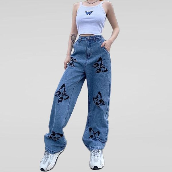 printed jeans women's pants high waist straight wide leg long mom streetwear tall women jean baggy cargo trousers, Blue
printed jeans women's pants high waist straight wide leg long mom streetwear tall women jean baggy cargo trousers, Blue