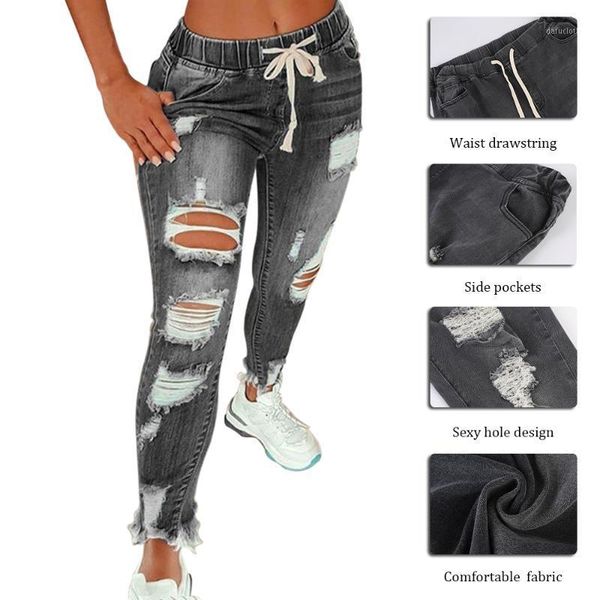 women's fashion hip hop broken holes denim jeans drawstring ripped pencil pants mid-rise casual slim-fit stretch-pierced, Blue
women's fashion hip hop broken holes denim jeans drawstring ripped pencil pants mid-rise casual slim-fit stretch-pierced, Blue