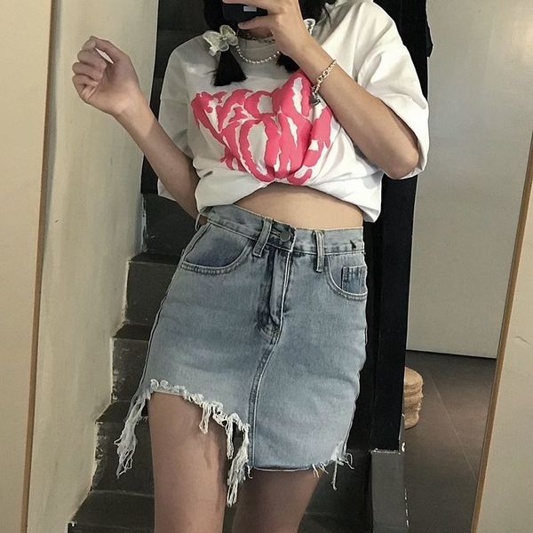 two piece dress summer retro irregular denim skirt female small tall waist was thin and hole girl a-line package hip short trend, White
two piece dress summer retro irregular denim skirt female small tall waist was thin and hole girl a-line package hip short trend, White