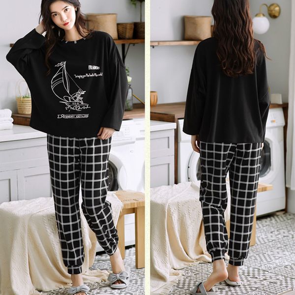womens clothes cotton home suit lounge wear long sleeved trousers plaid pants ladies pajamas simple style pijamas, Black;red
womens clothes cotton home suit lounge wear long sleeved trousers plaid pants ladies pajamas simple style pijamas, Black;red