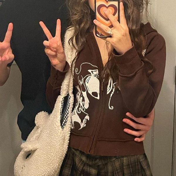 women's hoodies & sweatshirts y2k fairy grunge brown cropped zip up long sleeve jacket autumn winter women harajuku vintage sweatshirt, Black
women's hoodies & sweatshirts y2k fairy grunge brown cropped zip up long sleeve jacket autumn winter women harajuku vintage sweatshirt, Black