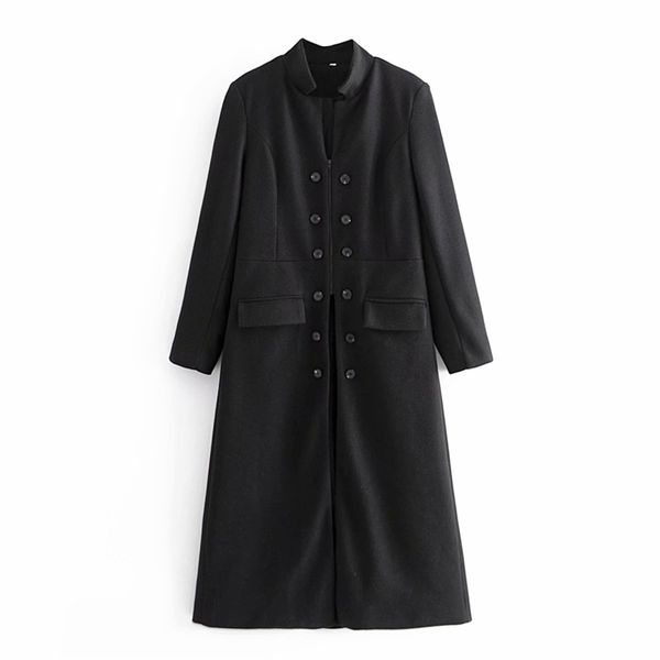 women autumn warm solid wool blends coats vintage double breasted zipper female office lady elegant long outerwear clothes 210513, Black
women autumn warm solid wool blends coats vintage double breasted zipper female office lady elegant long outerwear clothes 210513, Black