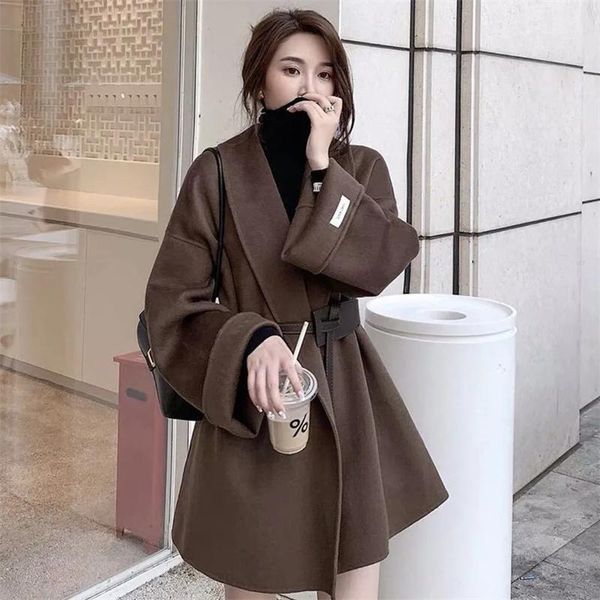 women's wool & blends blended double-sided coat womens autumn and winter 2021 korean slim temperament loose belt hepburn style jacket 8, Black
women's wool & blends blended double-sided coat womens autumn and winter 2021 korean slim temperament loose belt hepburn style jacket 8, Black