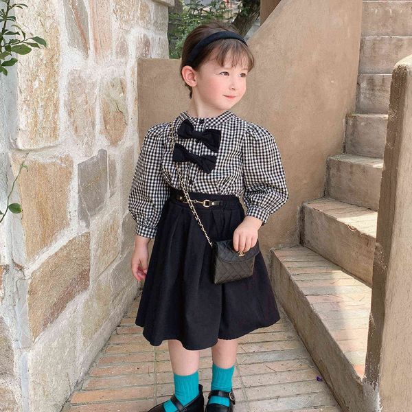 brand kids girl clothing set plaid blouse shirt with bow + black skirt set toddler children clothing sets kids 210715, White
brand kids girl clothing set plaid blouse shirt with bow + black skirt set toddler children clothing sets kids 210715, White