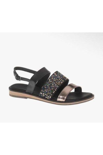 sandals women black low flat strass edition 1001