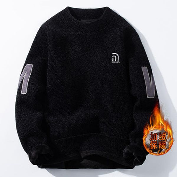 men's sweaters mens sweater 2021 winter warm thick solid brand fashion plus velvet thickened male pullover knitted clothing, White;black
men's sweaters mens sweater 2021 winter warm thick solid brand fashion plus velvet thickened male pullover knitted clothing, White;black