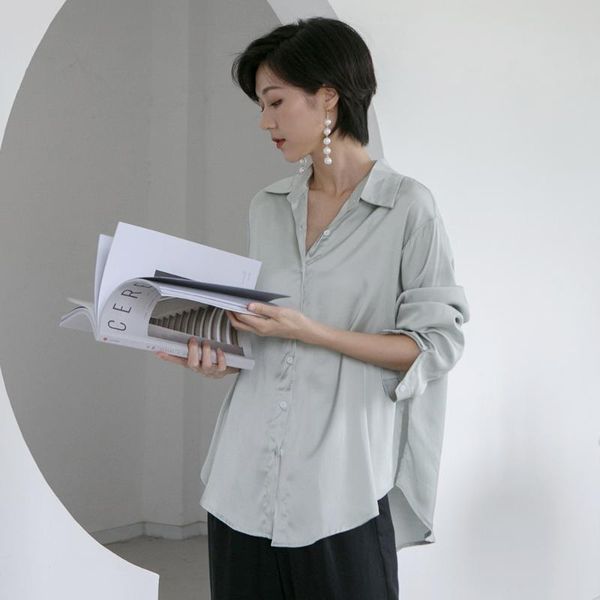 women's blouses & shirts 2021 women korean fashion long sleeves blouse vintage femme v neck street elegant imitation silk, White
women's blouses & shirts 2021 women korean fashion long sleeves blouse vintage femme v neck street elegant imitation silk, White