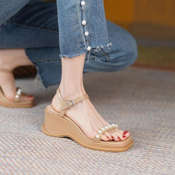 sandals handmade genuine leather women pearls slingback summer open toe platform wedges heels casual nude beach shoes yellow, Black
sandals handmade genuine leather women pearls slingback summer open toe platform wedges heels casual nude beach shoes yellow, Black