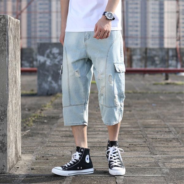 summer jeans men fashion washed solid color casual torn hole denim cropped pants man streetwear hip hop loose male clothes men's, Blue
summer jeans men fashion washed solid color casual torn hole denim cropped pants man streetwear hip hop loose male clothes men's, Blue